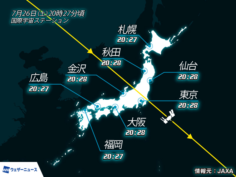 国際宇宙ステーション(ISS)/きぼう 今夜、日本上空を通過予定