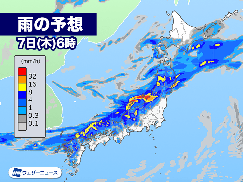 明日8月7日(木)の天気予報 前線通過でほぼ全国的に雨 北陸や東北