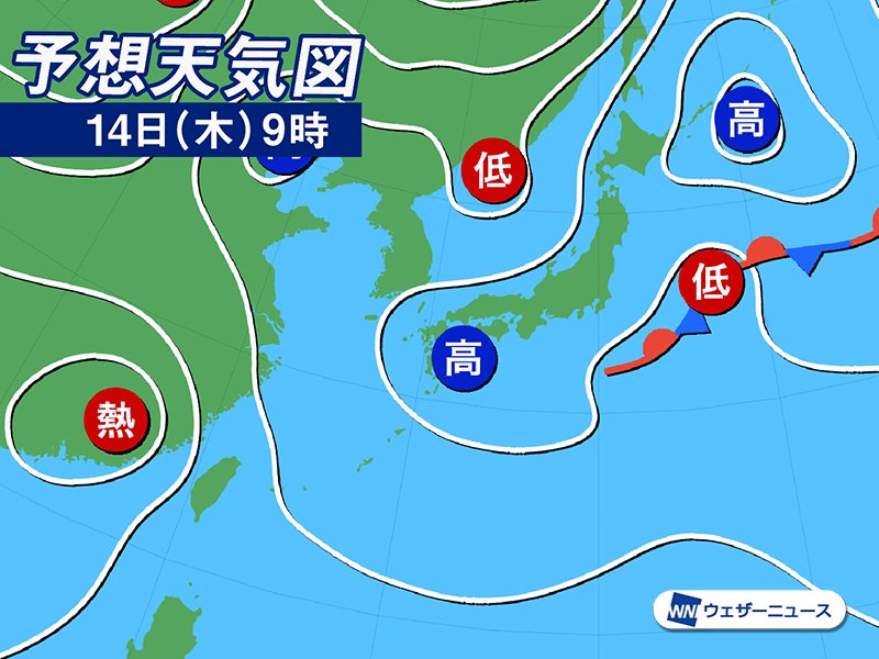 明日8月14日(木)の天気予報 西日本は晴れても天気急変注意