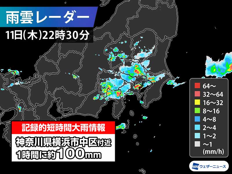 神奈川県で1時間に約100mmの猛烈な雨 記録的短時間大雨情報 - ウェザー
