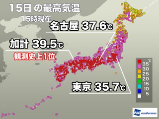 西日本、東海で38℃超の危険な暑さ 明日は台風接近の関東で気温