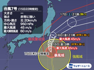 台風7号が非常に強い勢力に 関東接近時も衰えず荒天に警戒を