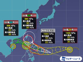 3つの台風が相次いでフィリピン方面へ 4つ目の台風発生の可能性も