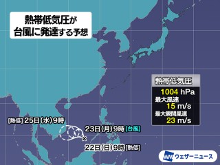 熱帯低気圧が台風に発達する予想 発生すると1か月ぶりで“台風26号”に