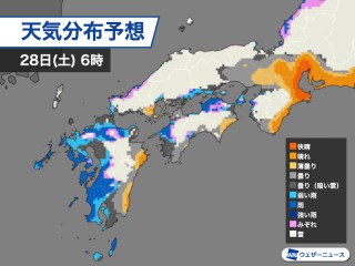 深夜から明日は西日本も広範囲で雨や雪 山沿いは路面悪化に注意