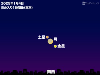 今夜は「月と金星と土星」が接近 南西の空に注目 - ウェザーニュース