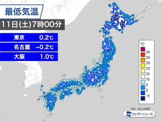 各地で厳しい冷え込み 東京は0.2℃ 名古屋は-0.2℃を観測 - ウェザーニュース