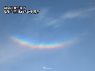 虹色日和の最後に環天頂アーク 空の高い所に現れる逆さ虹