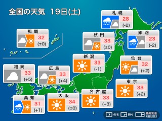 お天気天気ページ 今日7月19日(土)の天気予報 三連休初日は本州各地で夏空 北海道は