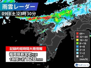 福岡県で1時間に約120mmの猛烈な雨 記録的短時間大雨情報 - ウェザー
