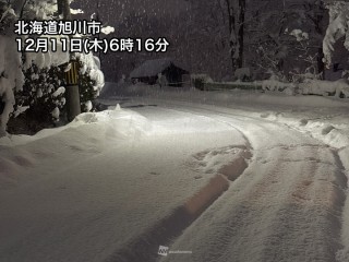 北海道は前線の通過で強い雪 旭川では6時間で13cm積雪増加 - ウェザー