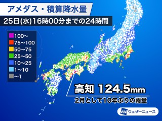 各地で恵みの雨 高知は2月として記録的な雨 沿岸部は帰り道も強雨注意