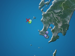 薩摩半島西方沖でM3.5の地震 鹿児島県甑島(こしきしま)で震度3 津波の