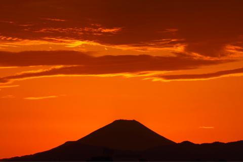 富士山夕焼け絵 絵画風 壁紙ポスター はがせるシール式 諏訪湖 夜景