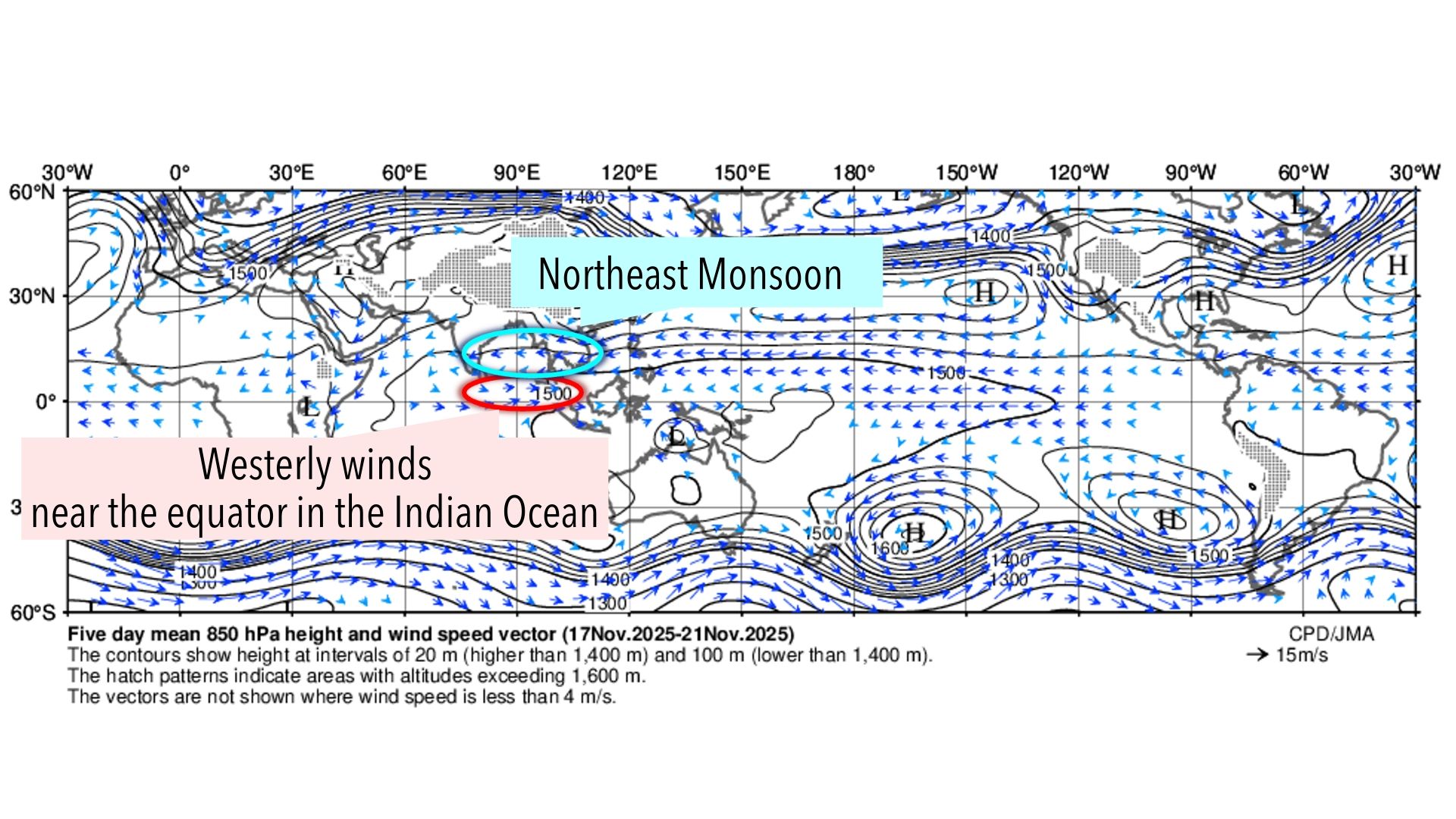 Figure 3: Lower-Level Wind Anomalies Prior to Cyclone Formation (November 17–22, 2025)
(Source: Japan Meteorological Agency)