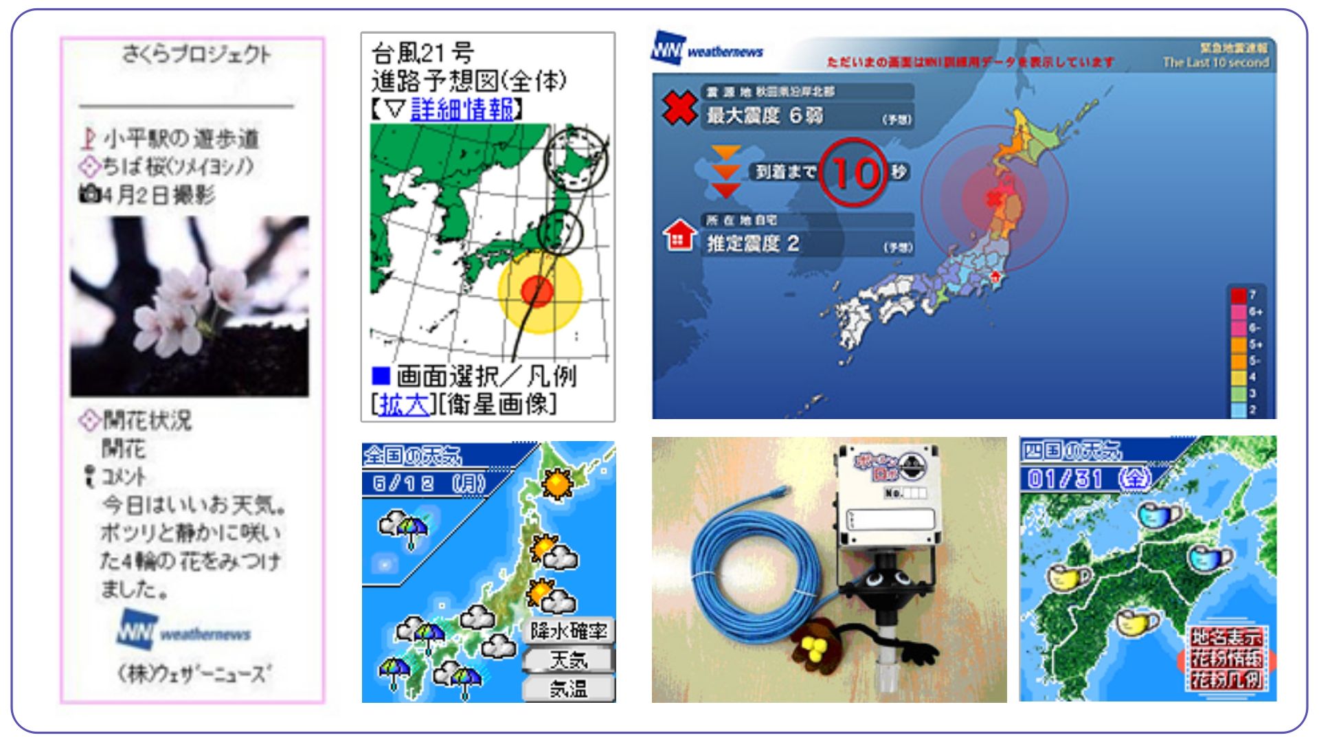 Examples of consumer weather services include the “Sakura Project,” where supporters monitor cherry blossom growth together, and “Pollen Robo,” which observes airborne pollen levels.