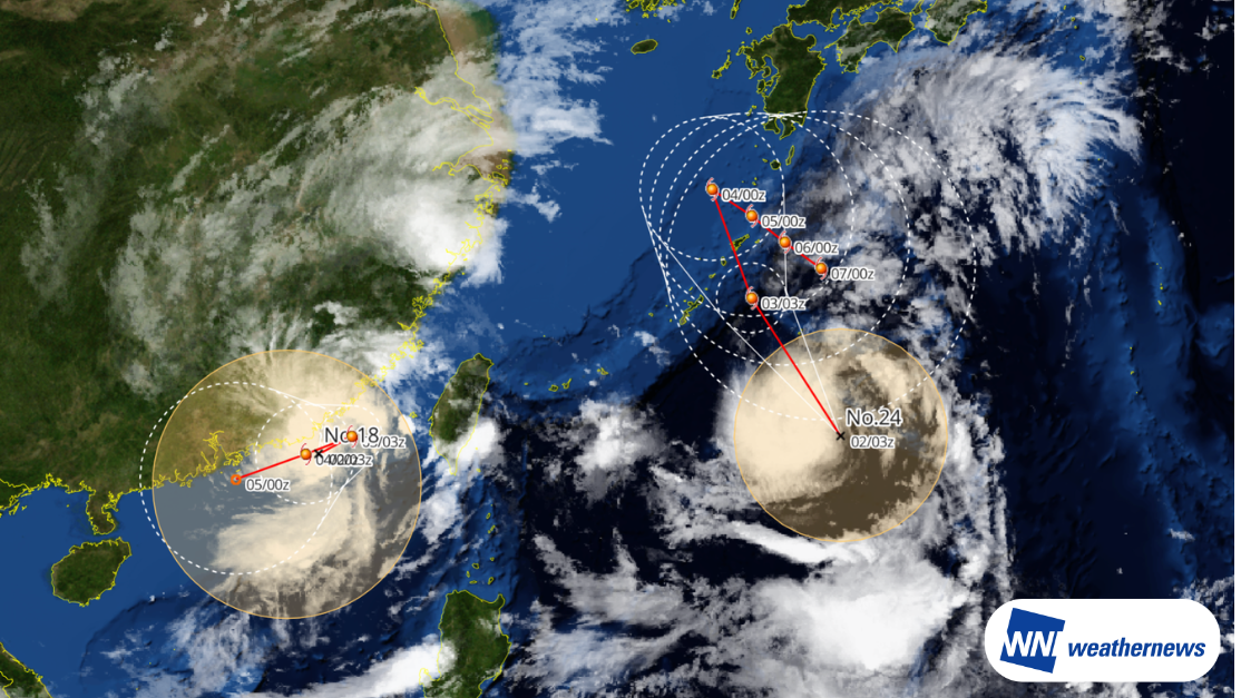 【台風18号SAUDEL・24号KROVANH】南シナ海と日本の南で相次ぐ複雑な動き