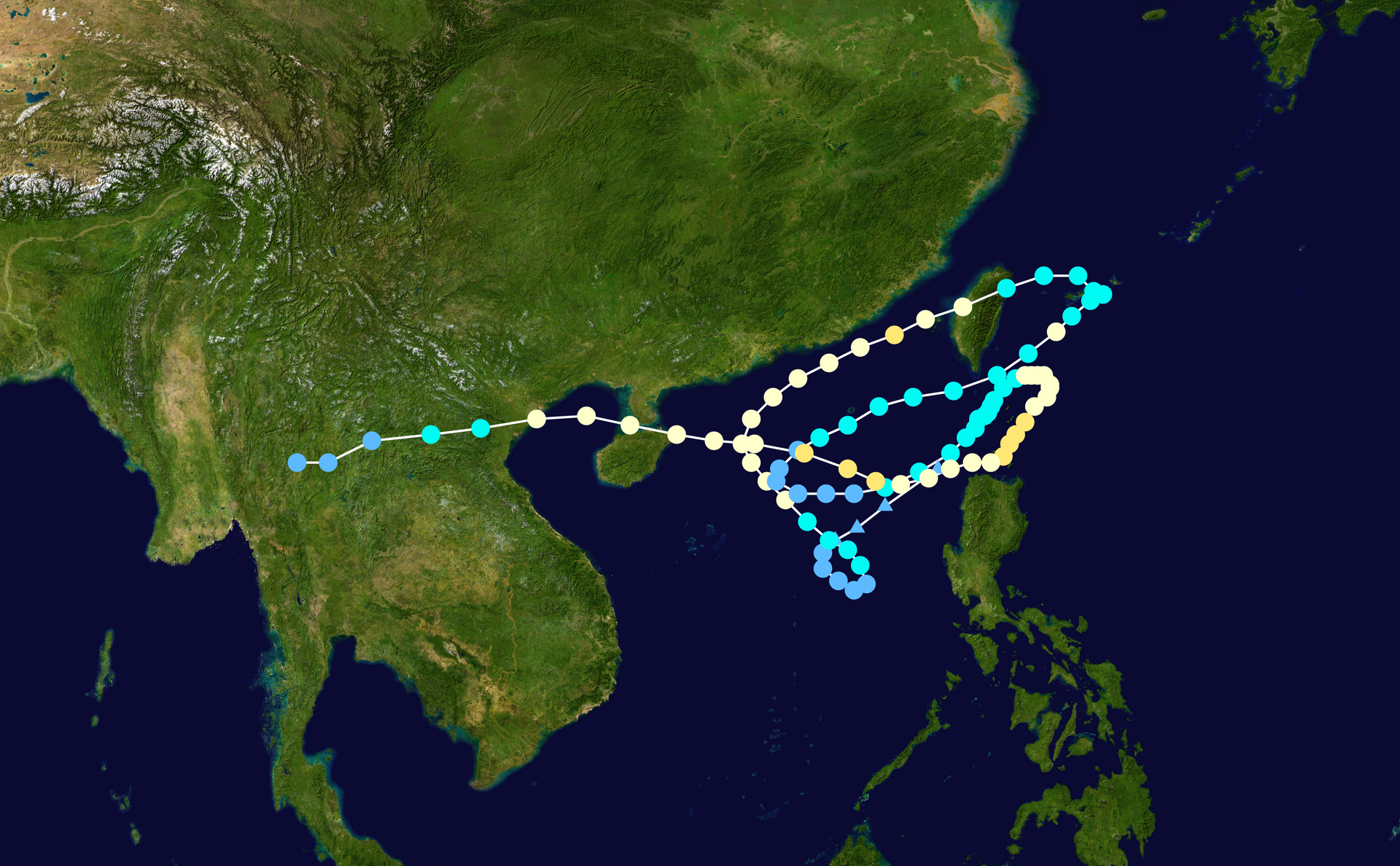 画像：Wikimedia Commons（パブリックドメイン）／1986年台風Wayneの経路