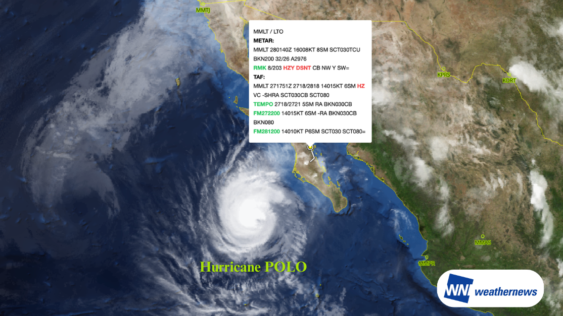 【Hurricane POLO】メキシコ接近 ロレト国際空港で40kt超の強風のおそれ