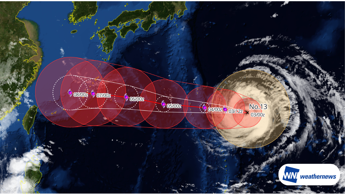 【台風13号 DOLPHIN】非常に強い勢力で西進 奄美・沖縄方面へ接近予想